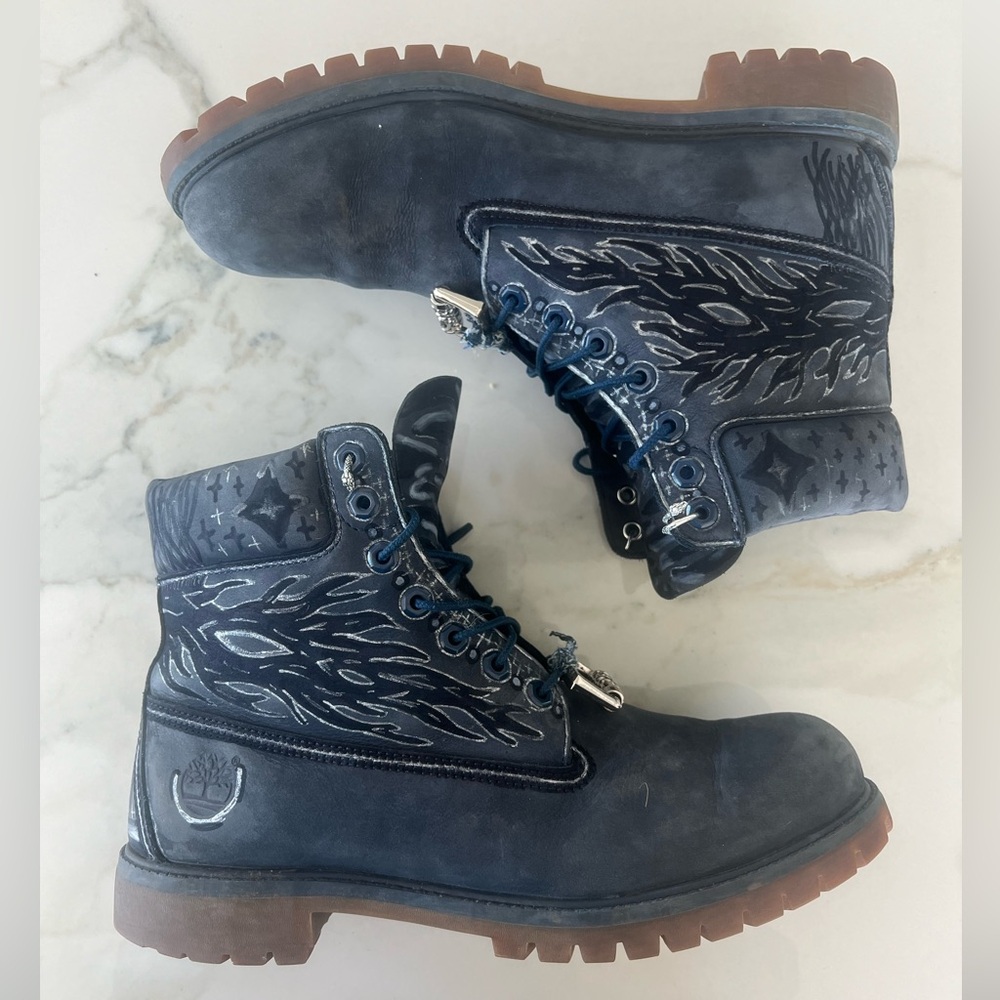 Custom Timberland Blue Flame Boots